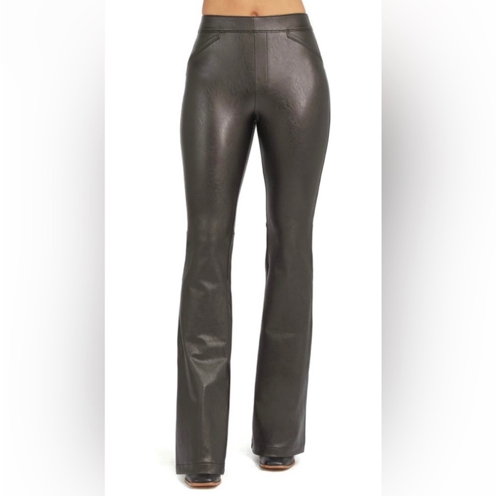 NWT Spanx Faux Leather Flared Pants Luxe Black High Rise Pull On XL Petite